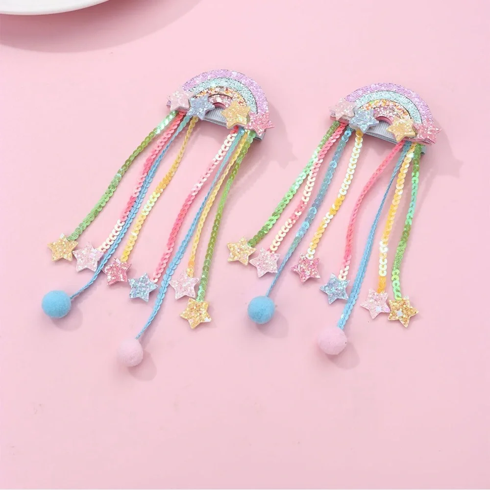 Rainbow Hair Clips with Dangling Beads and Stars